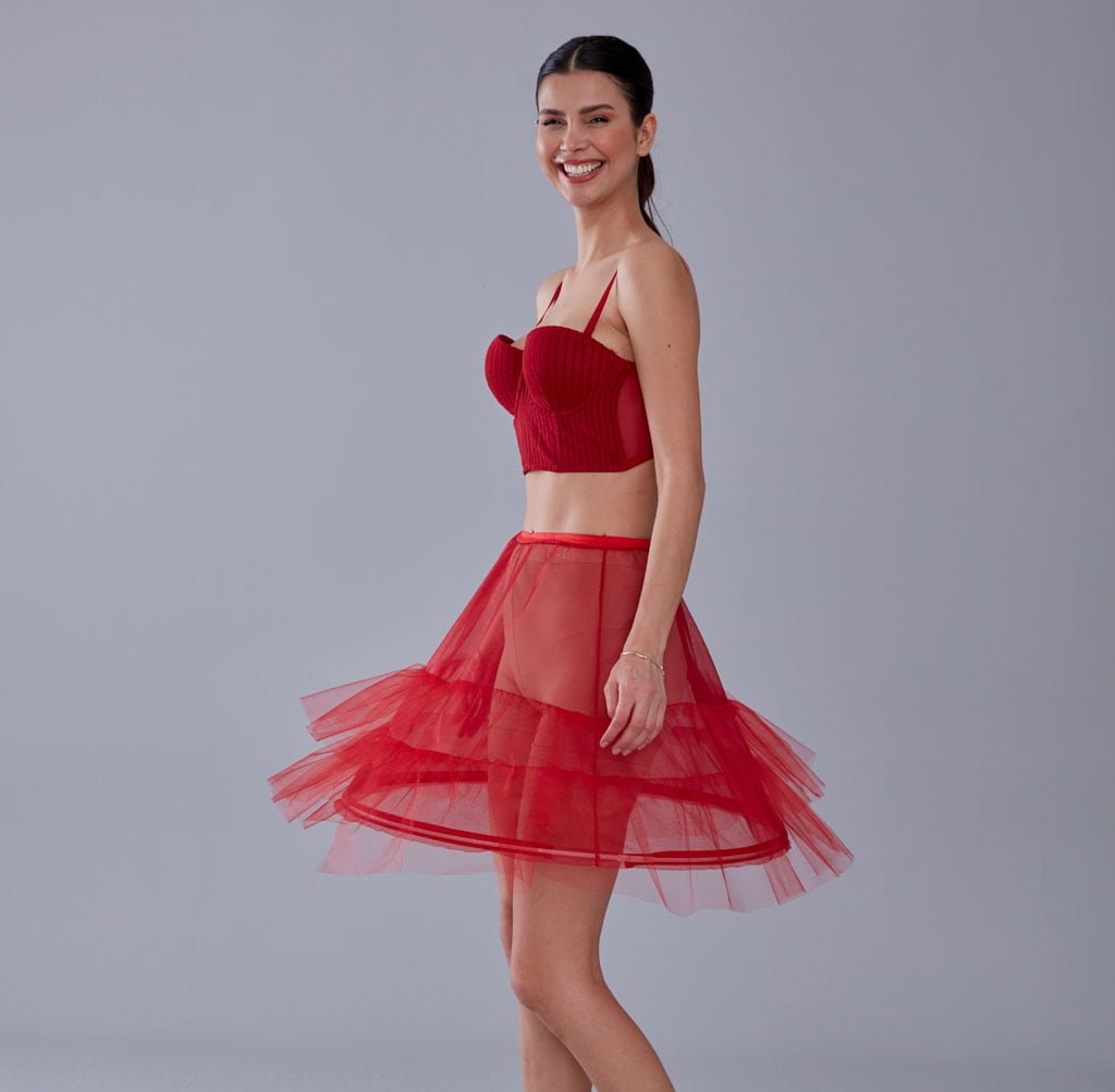 Red Short Hoop Skirt Underskirt ( Petticoat Skirt ) - Luzilly Bridal & Apparel