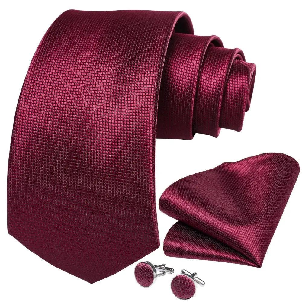 Red Silk Necktie & Cufflink Set for Men - Luzilly Bridal & Apparel