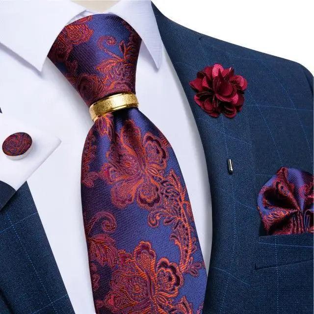 Red Silk Necktie & Cufflink Set for Men - Luzilly Bridal & Apparel