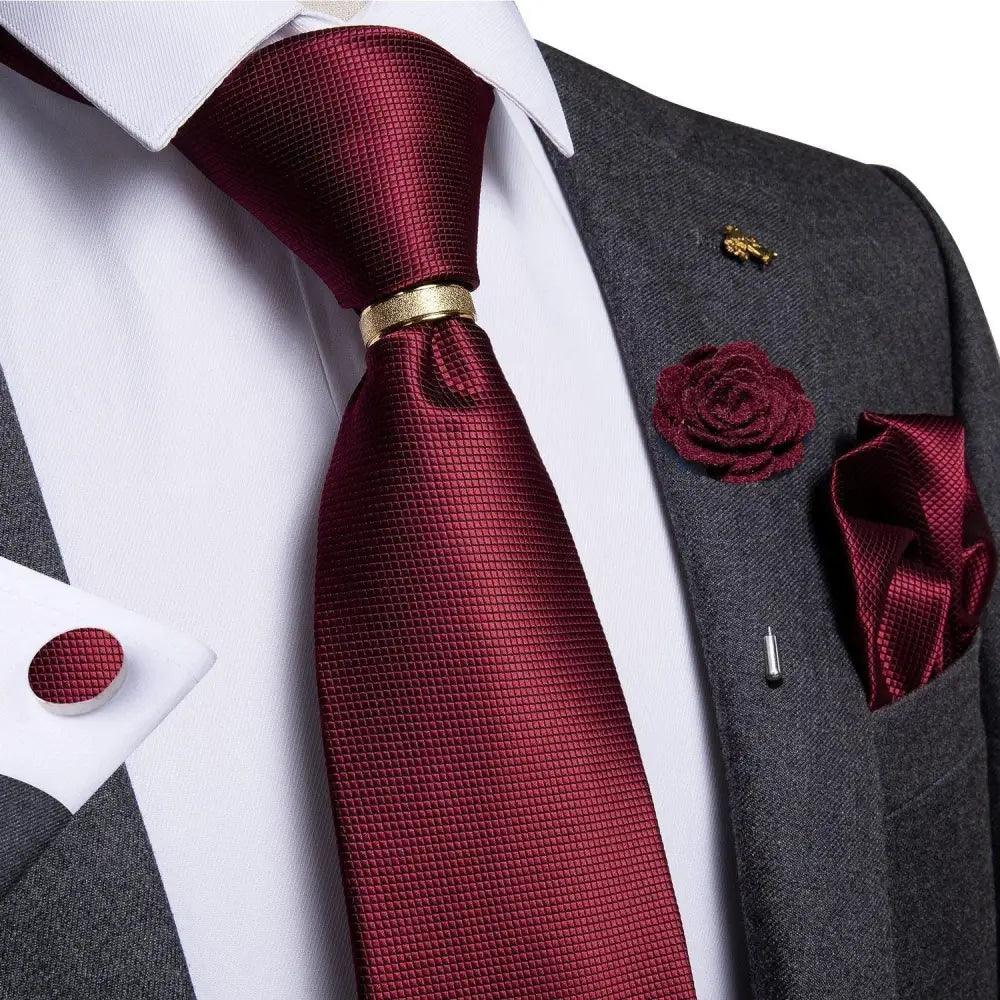 Red Silk Necktie & Cufflink Set for Men - Luzilly Bridal & Apparel