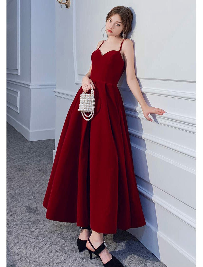 Red Suspender Dress Temperament Backless Wedding Toast Clothes - Luzilly Bridal & Apparel