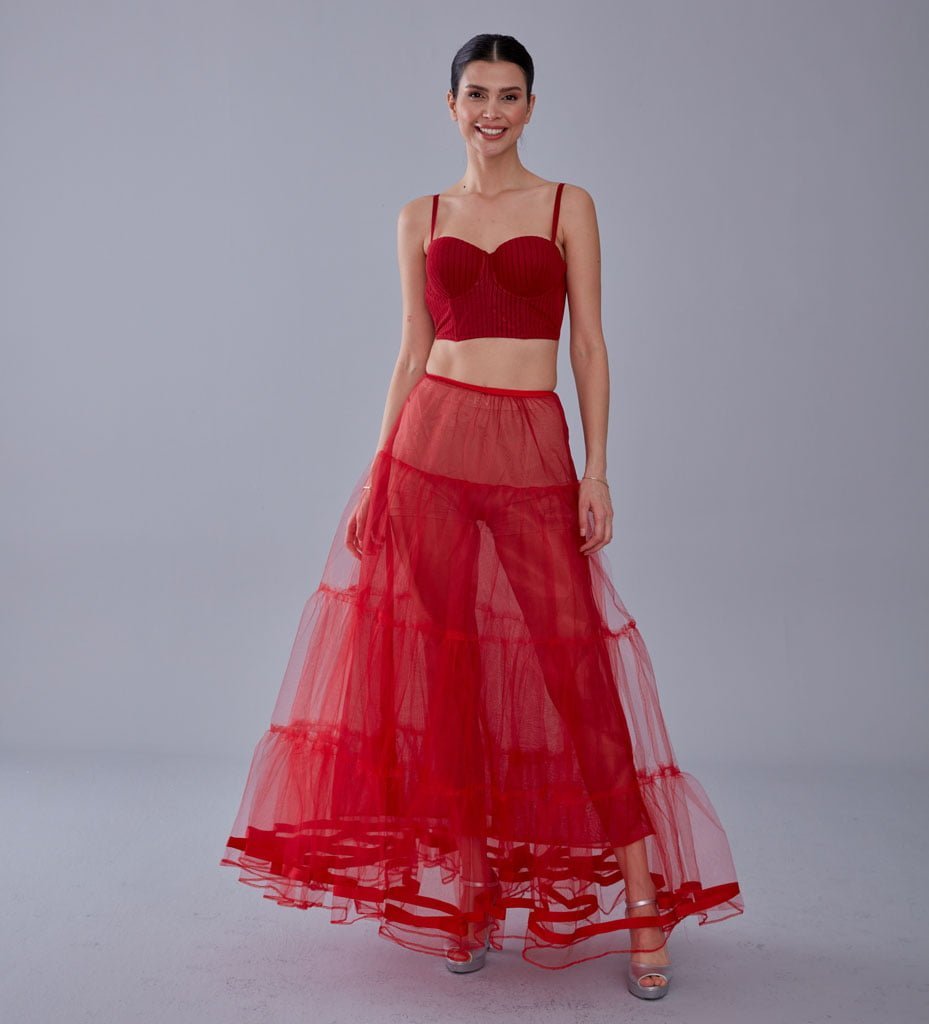 Red Voile Petticoat Skirt with Elastic Band - Perfect for Parties - Luzilly Bridal & Apparel