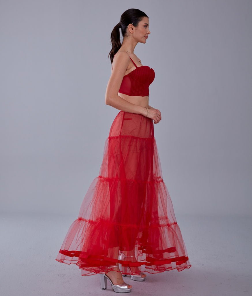 Red Voile Petticoat Skirt with Elastic Band - Perfect for Parties - Luzilly Bridal & Apparel