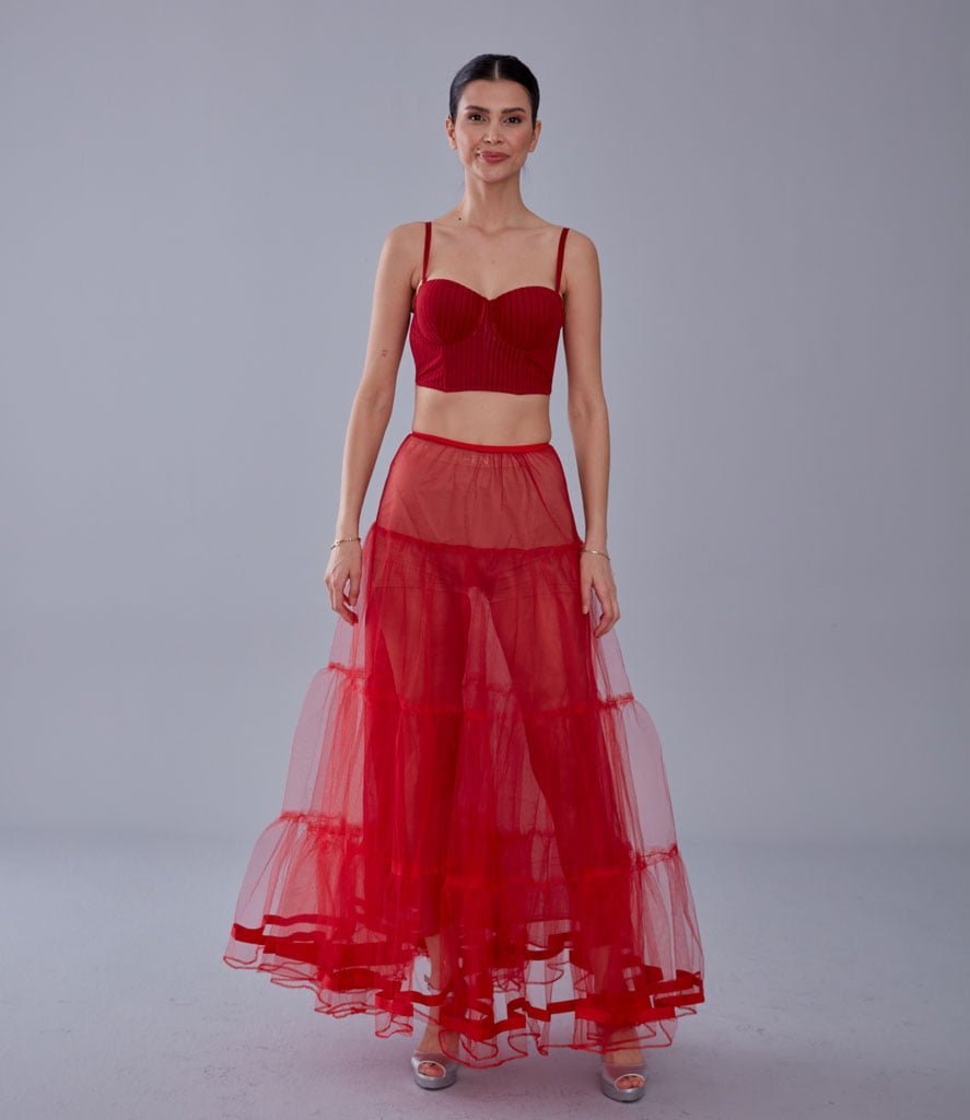Red Voile Petticoat Skirt with Elastic Band - Perfect for Parties - Luzilly Bridal & Apparel