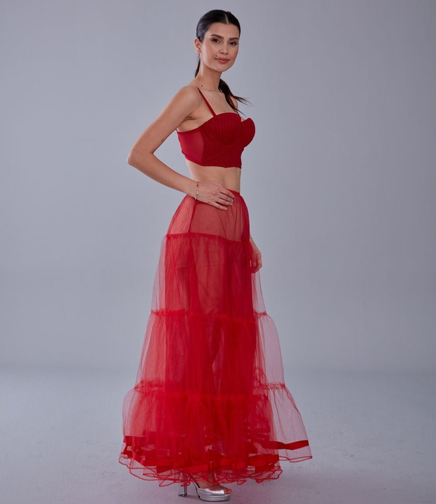 Red Voile Petticoat Skirt with Elastic Band - Perfect for Parties - Luzilly Bridal & Apparel