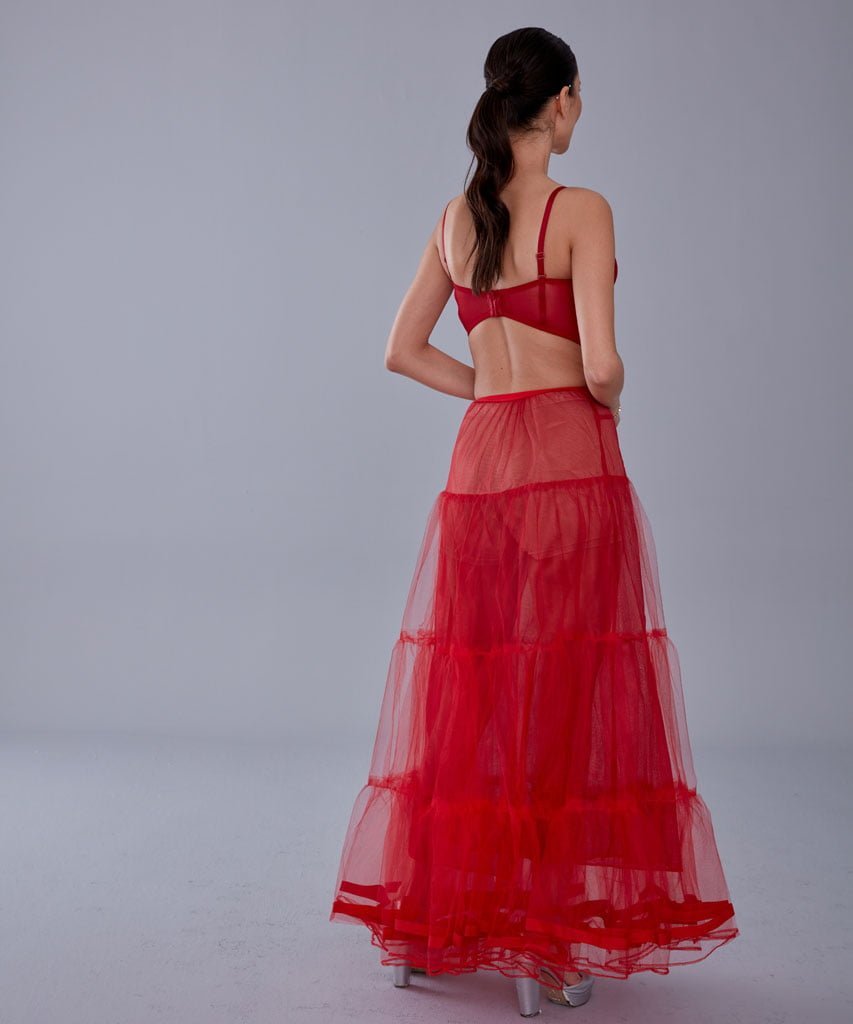 Red Voile Petticoat Skirt with Elastic Band - Perfect for Parties - Luzilly Bridal & Apparel