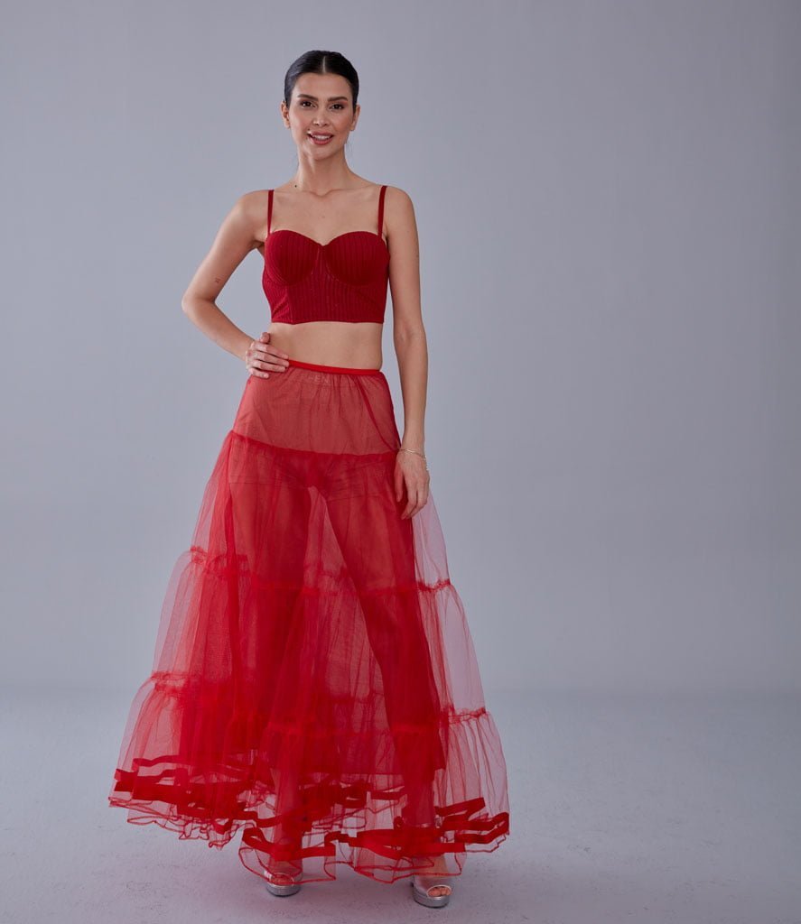 Red Voile Petticoat Skirt with Elastic Band - Perfect for Parties - Luzilly Bridal & Apparel