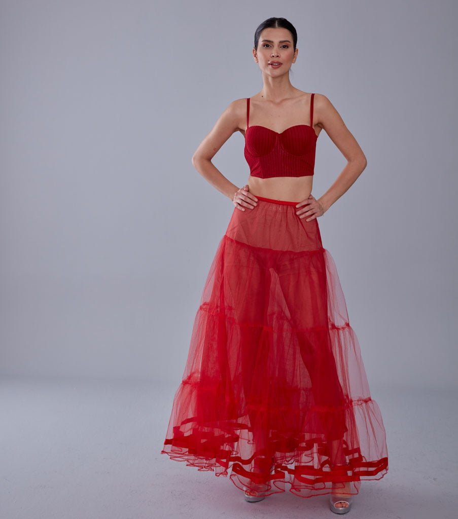 Red Voile Petticoat Skirt with Elastic Band - Perfect for Parties - Luzilly Bridal & Apparel