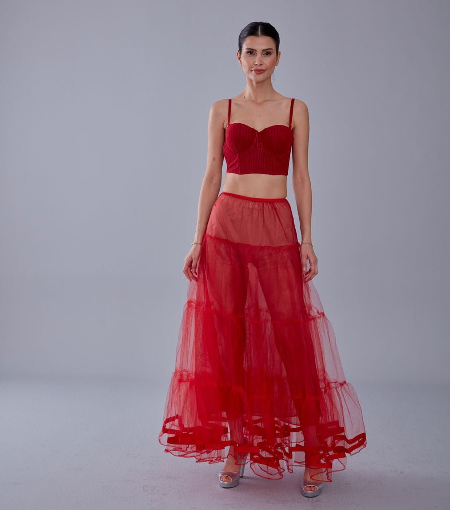 Red Voile Petticoat Skirt with Elastic Band - Perfect for Parties - Luzilly Bridal & Apparel