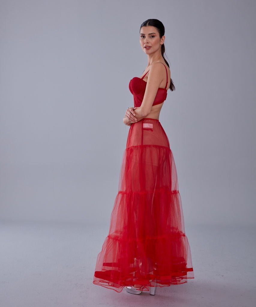 Red Voile Petticoat Skirt with Elastic Band - Perfect for Parties - Luzilly Bridal & Apparel