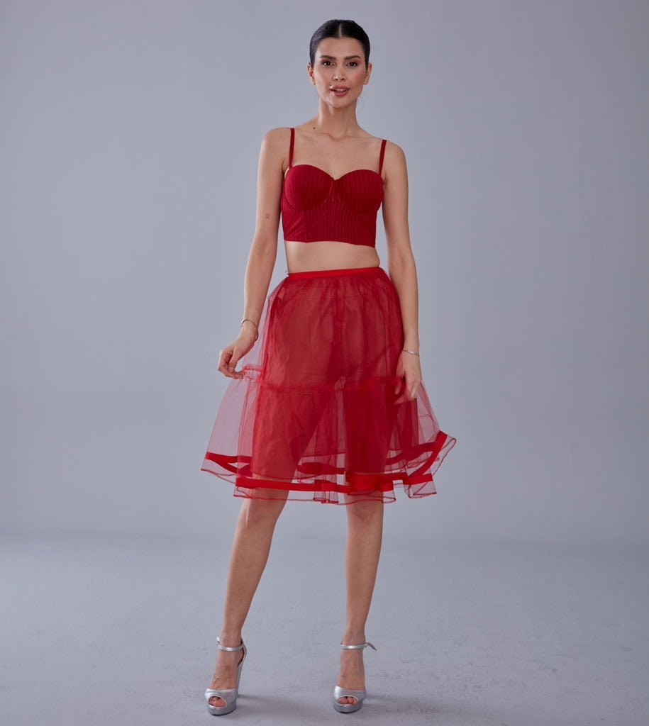 Red Voile Short Petticoat Skirt with Elastic Band - Perfect for Parties - Luzilly Bridal & Apparel