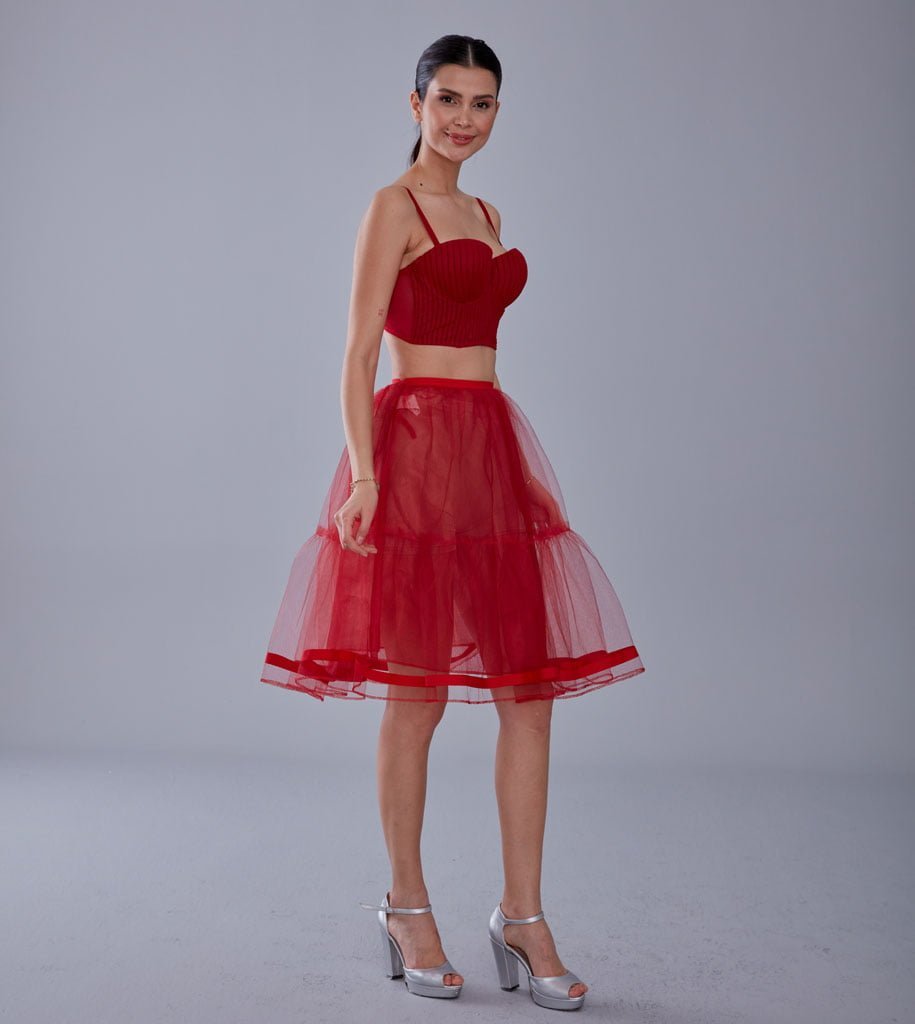 Red Voile Short Petticoat Skirt with Elastic Band - Perfect for Parties - Luzilly Bridal & Apparel