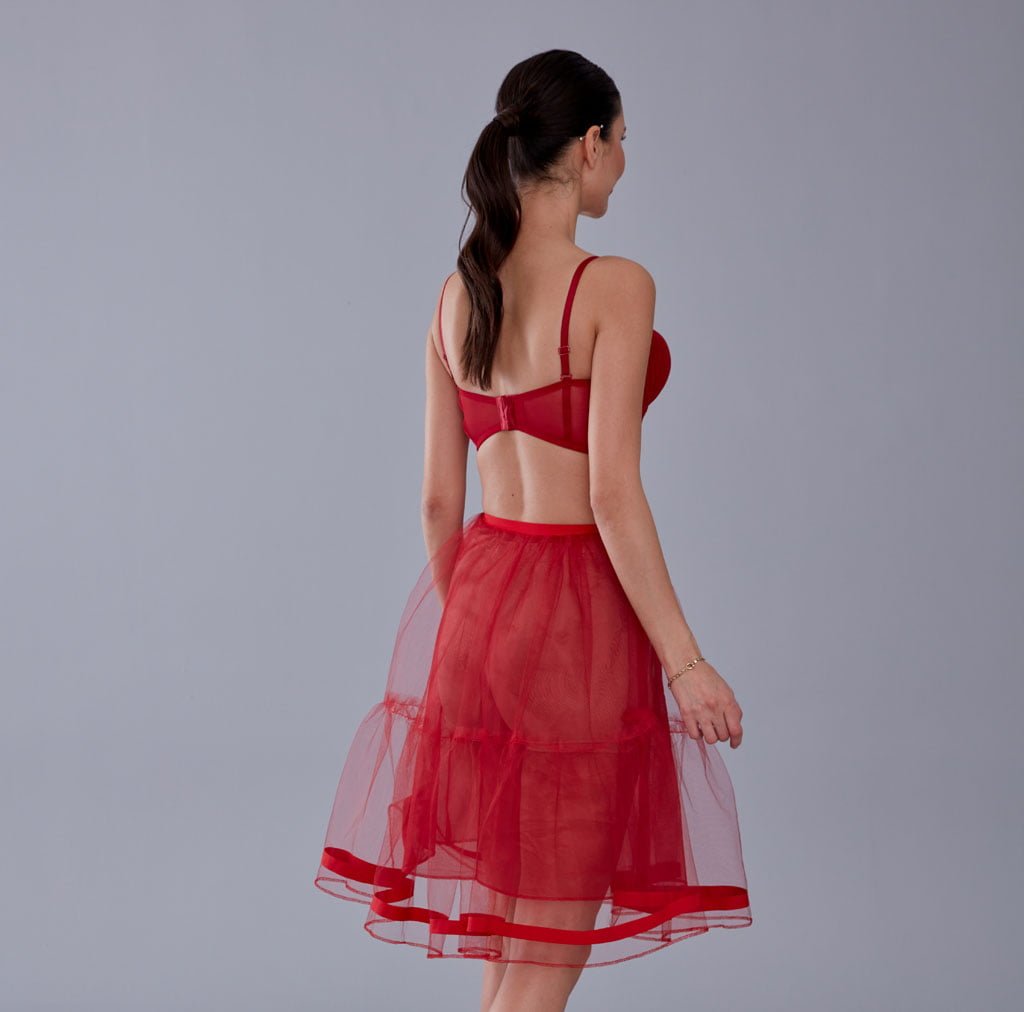 Red Voile Short Petticoat Skirt with Elastic Band - Perfect for Parties - Luzilly Bridal & Apparel