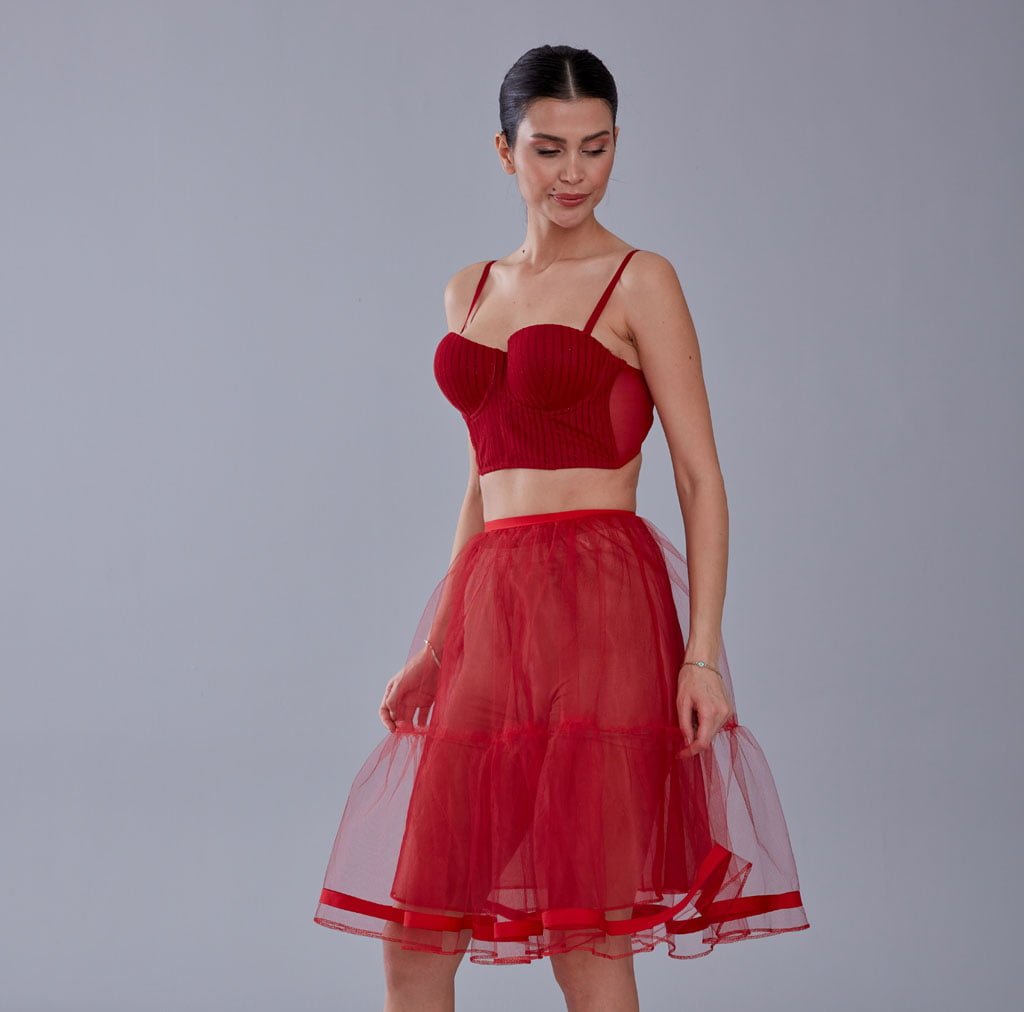 Red Voile Short Petticoat Skirt with Elastic Band - Perfect for Parties - Luzilly Bridal & Apparel