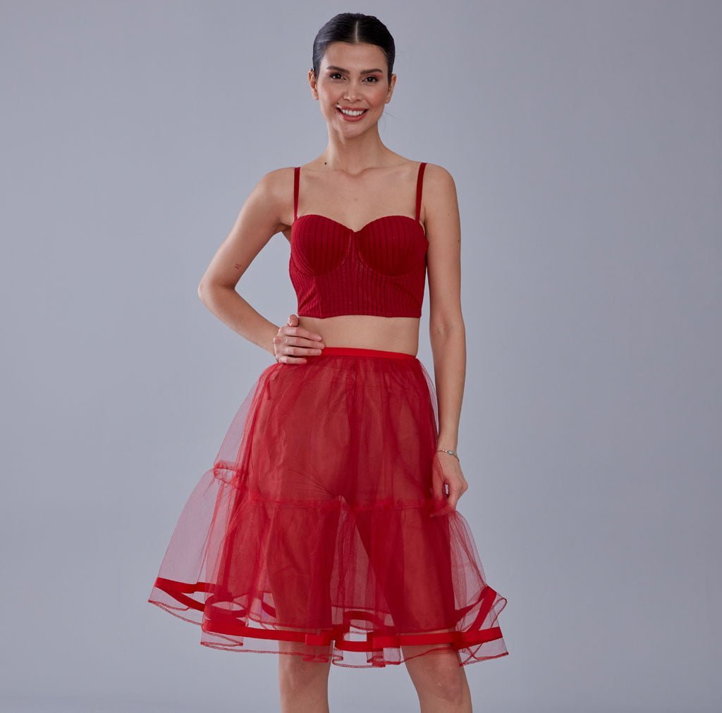 Red Voile Short Petticoat Skirt with Elastic Band - Perfect for Parties - Luzilly Bridal & Apparel