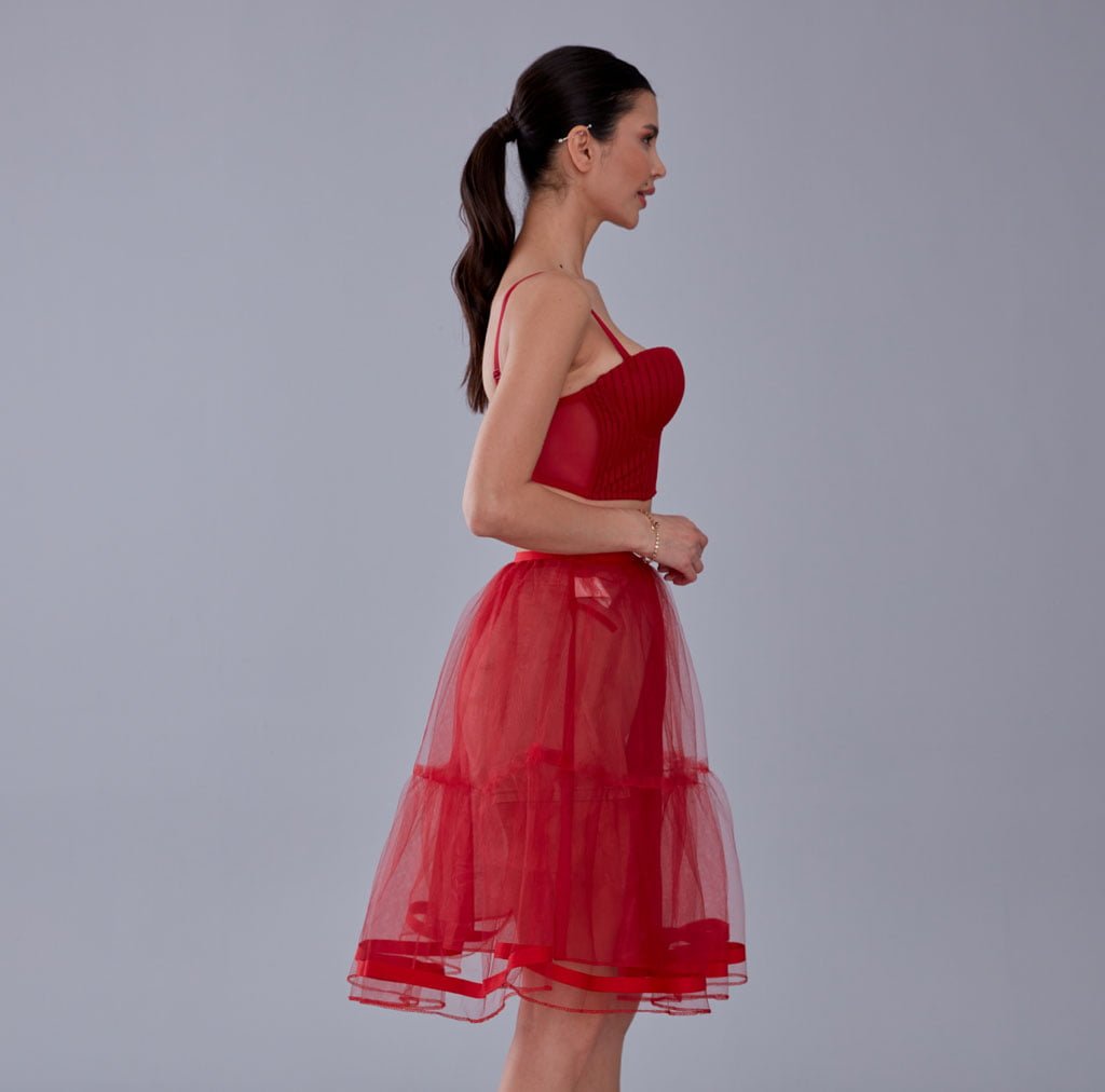Red Voile Short Petticoat Skirt with Elastic Band - Perfect for Parties - Luzilly Bridal & Apparel