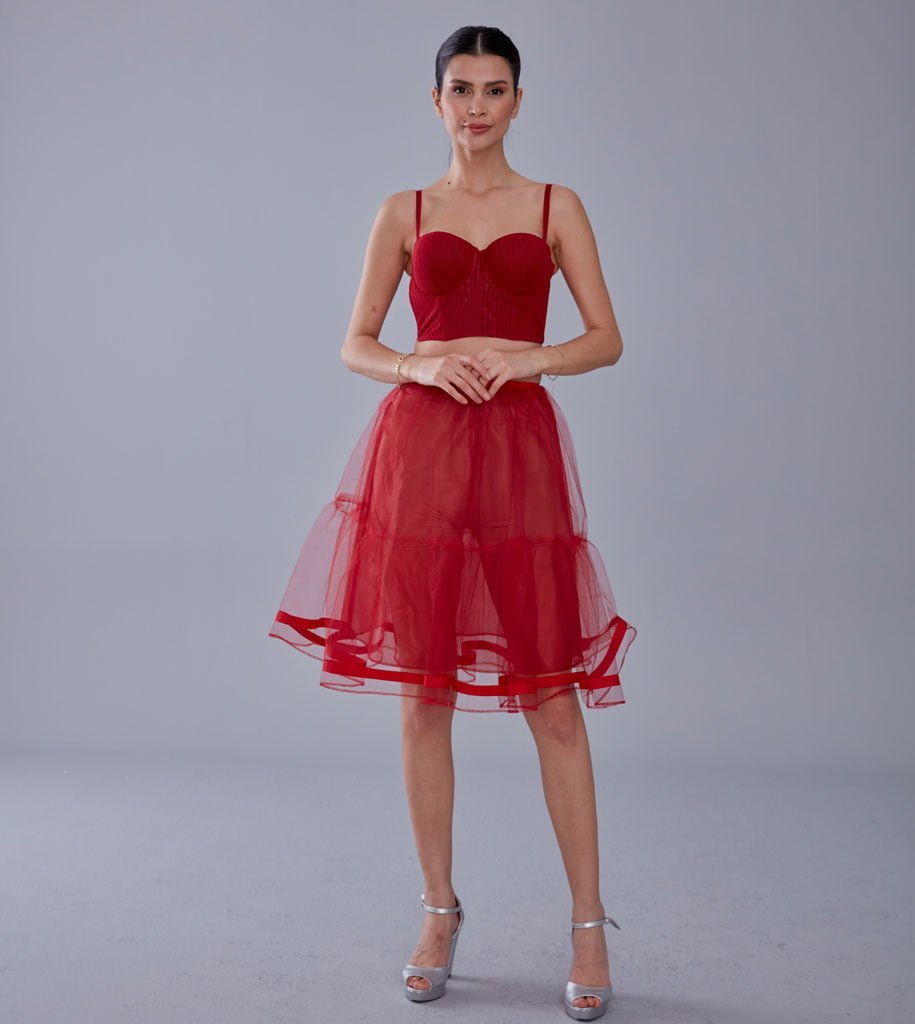 Red Voile Short Petticoat Skirt with Elastic Band - Perfect for Parties - Luzilly Bridal & Apparel