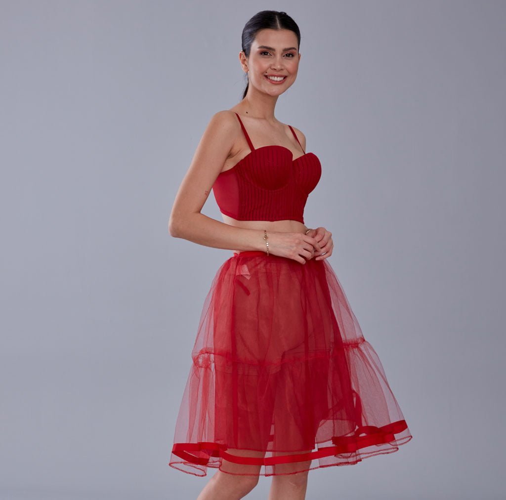 Red Voile Short Petticoat Skirt with Elastic Band - Perfect for Parties - Luzilly Bridal & Apparel