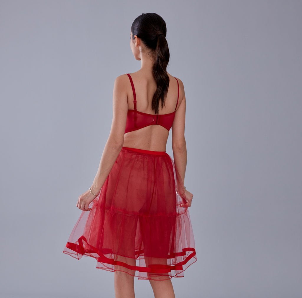 Red Voile Short Petticoat Skirt with Elastic Band - Perfect for Parties - Luzilly Bridal & Apparel