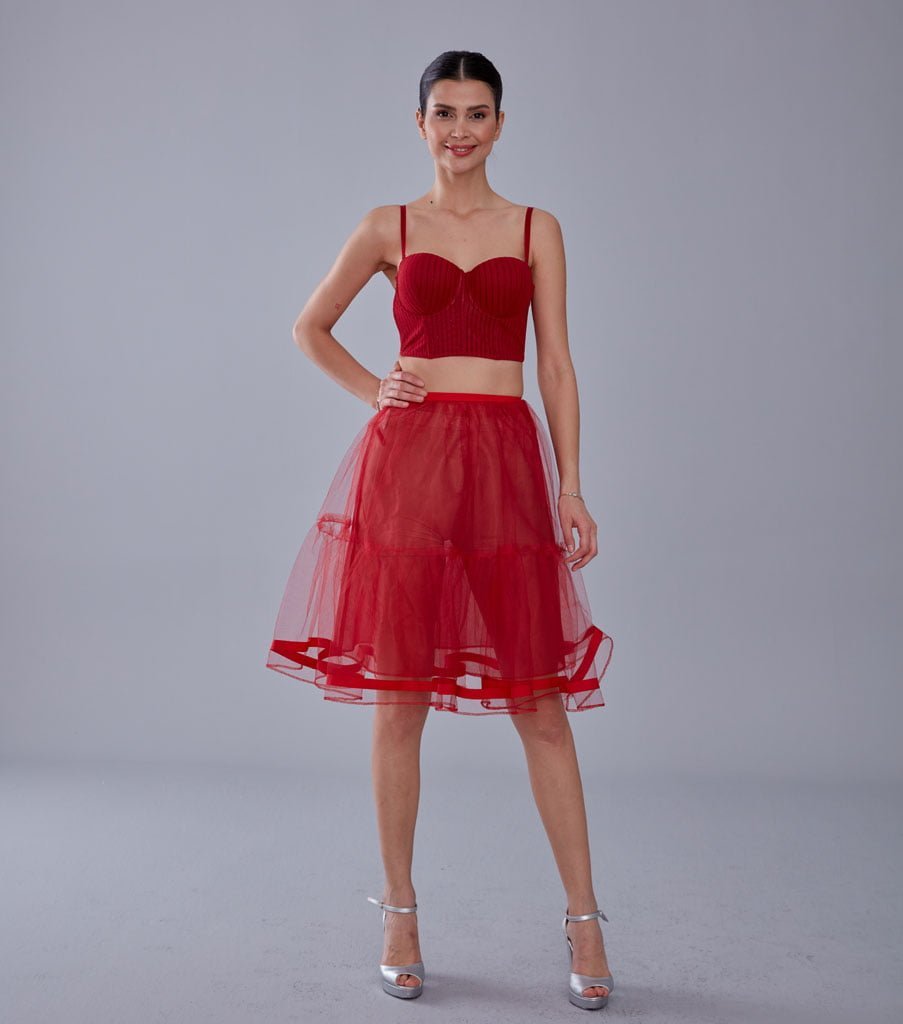 Red Voile Short Petticoat Skirt with Elastic Band - Perfect for Parties - Luzilly Bridal & Apparel