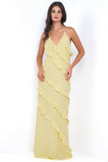 Remi Yellow Maxi Dress - Halter Neck, Open Back & Ruffle Detail - Luzilly Bridal & Apparel