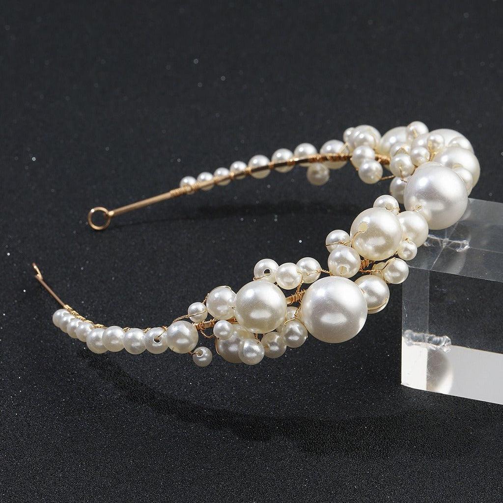 Retro bride headwear with simple pearl headbands - Luzilly Bridal & Apparel
