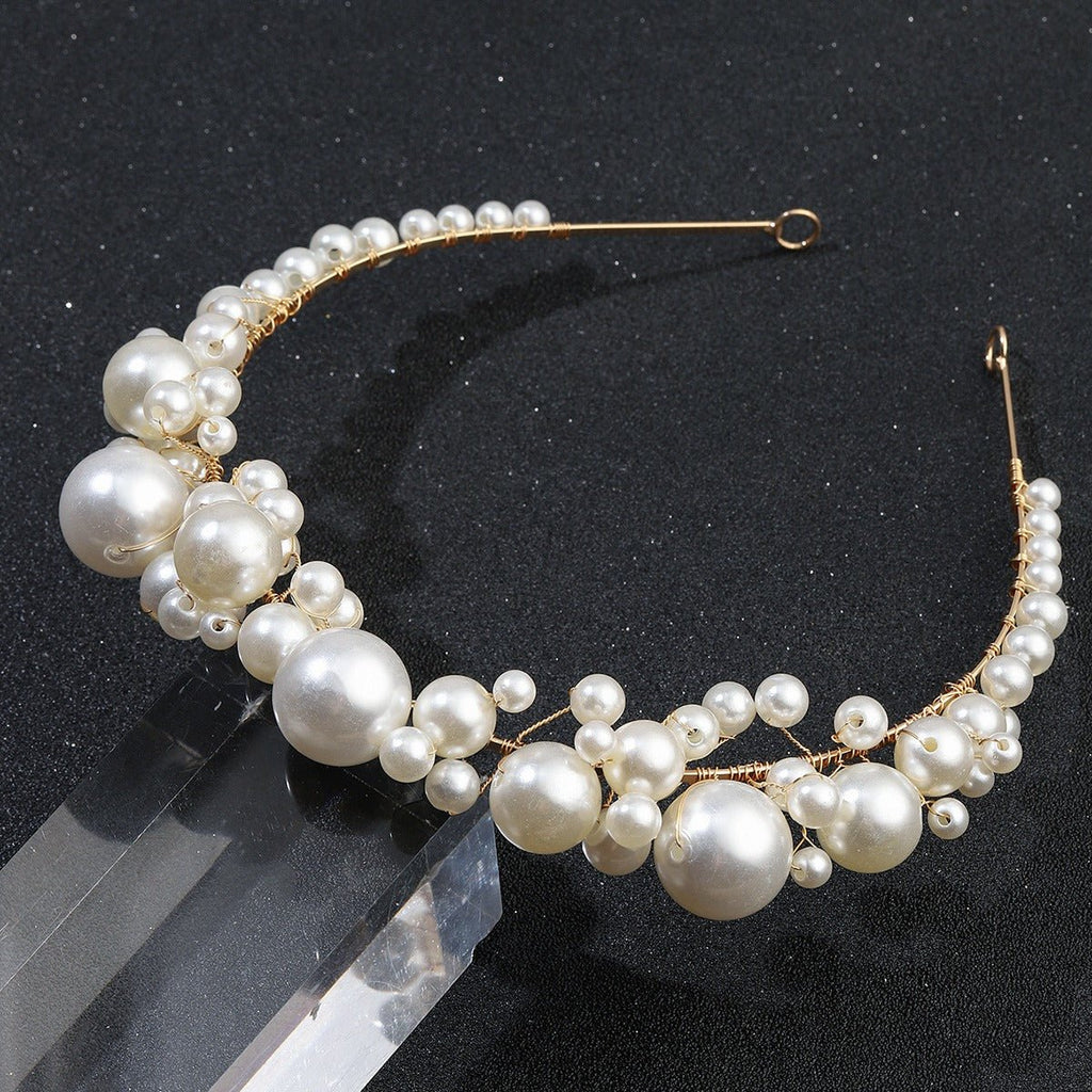 Retro bride headwear with simple pearl headbands - Luzilly Bridal & Apparel