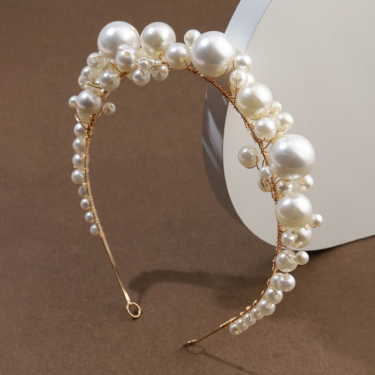 Retro bride headwear with simple pearl headbands - Luzilly Bridal & Apparel