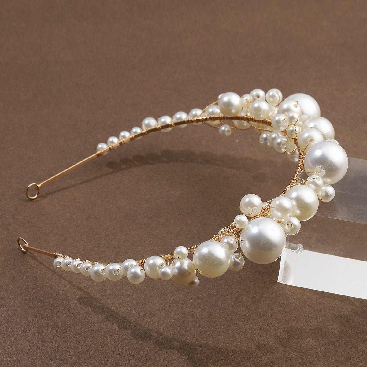 Retro bride headwear with simple pearl headbands - Luzilly Bridal & Apparel