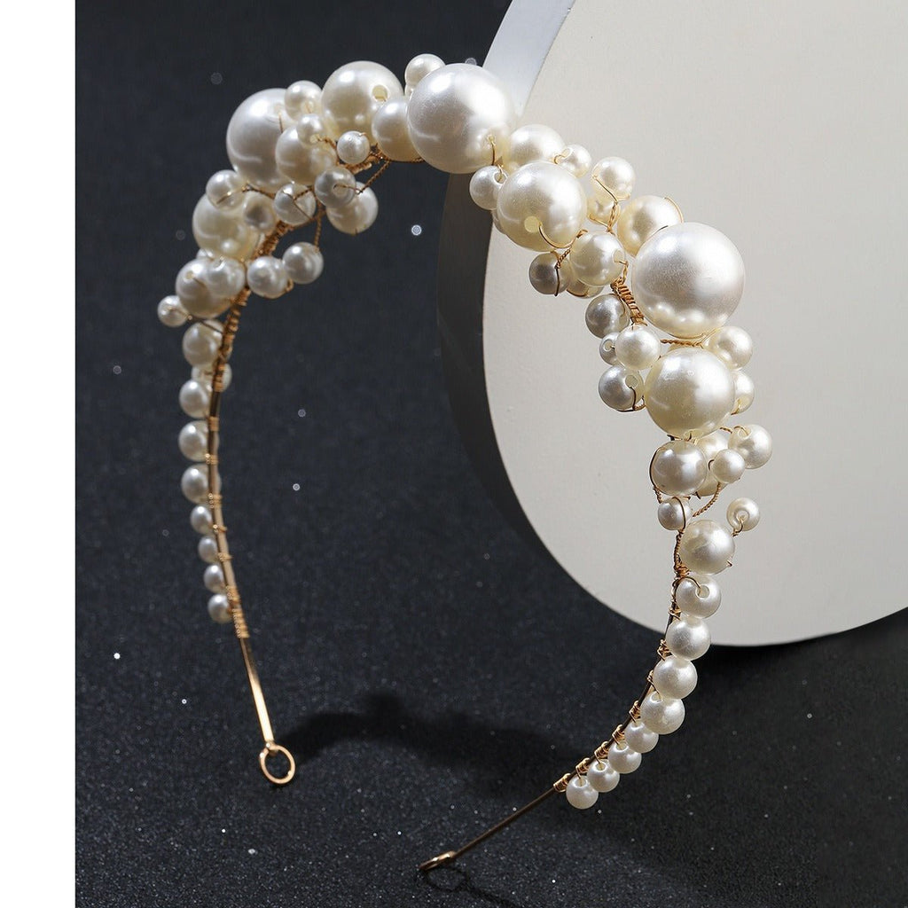 Retro bride headwear with simple pearl headbands - Luzilly Bridal & Apparel