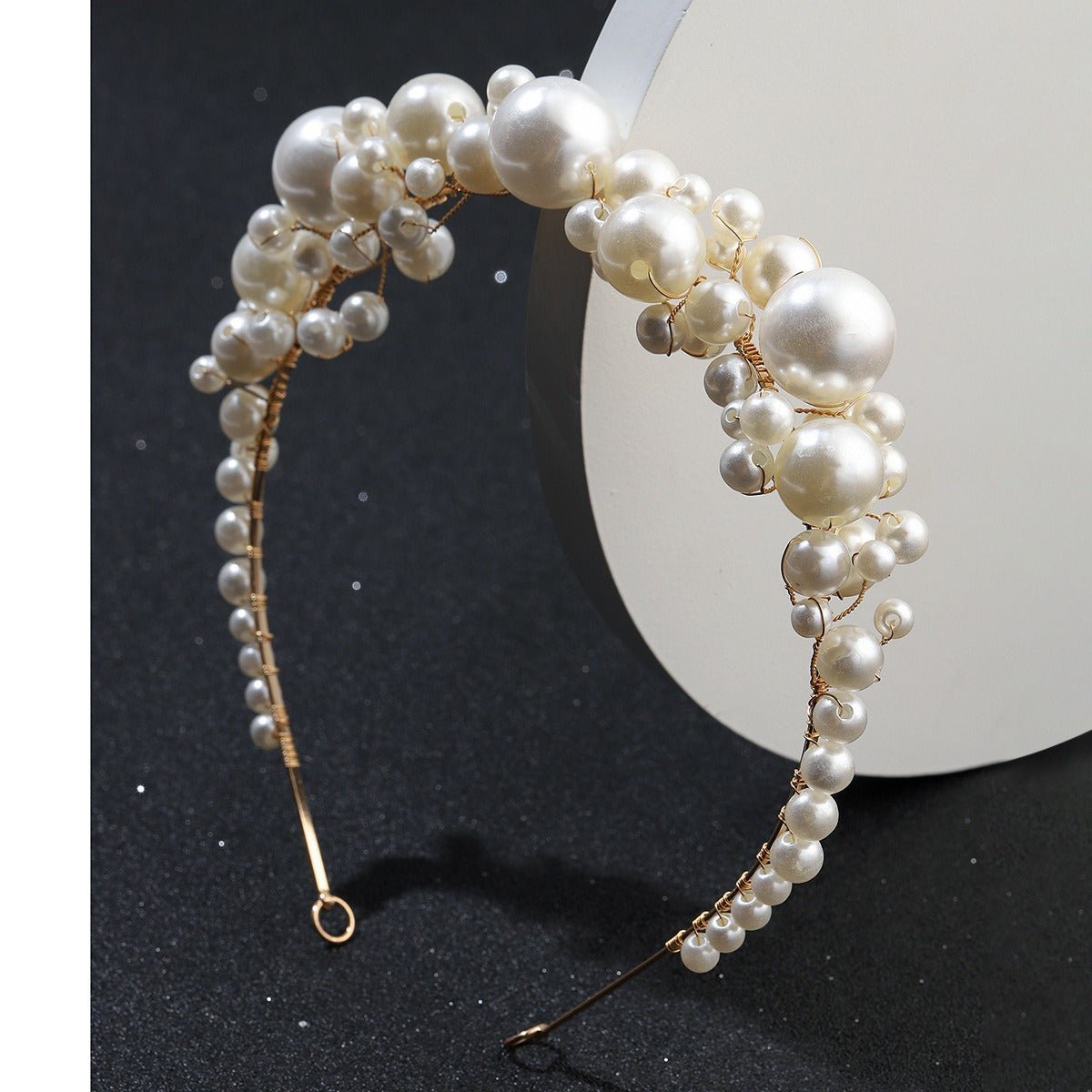 Retro bride headwear with simple pearl headbands - Luzilly Bridal & Apparel