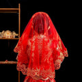 Retro Gauze Gold Embroidery Red Bridal Veil Lace Short Wedding Head Cover Elegant Ancient Xiuhe Dress Veil Proposal - Luzilly Bridal & Apparel