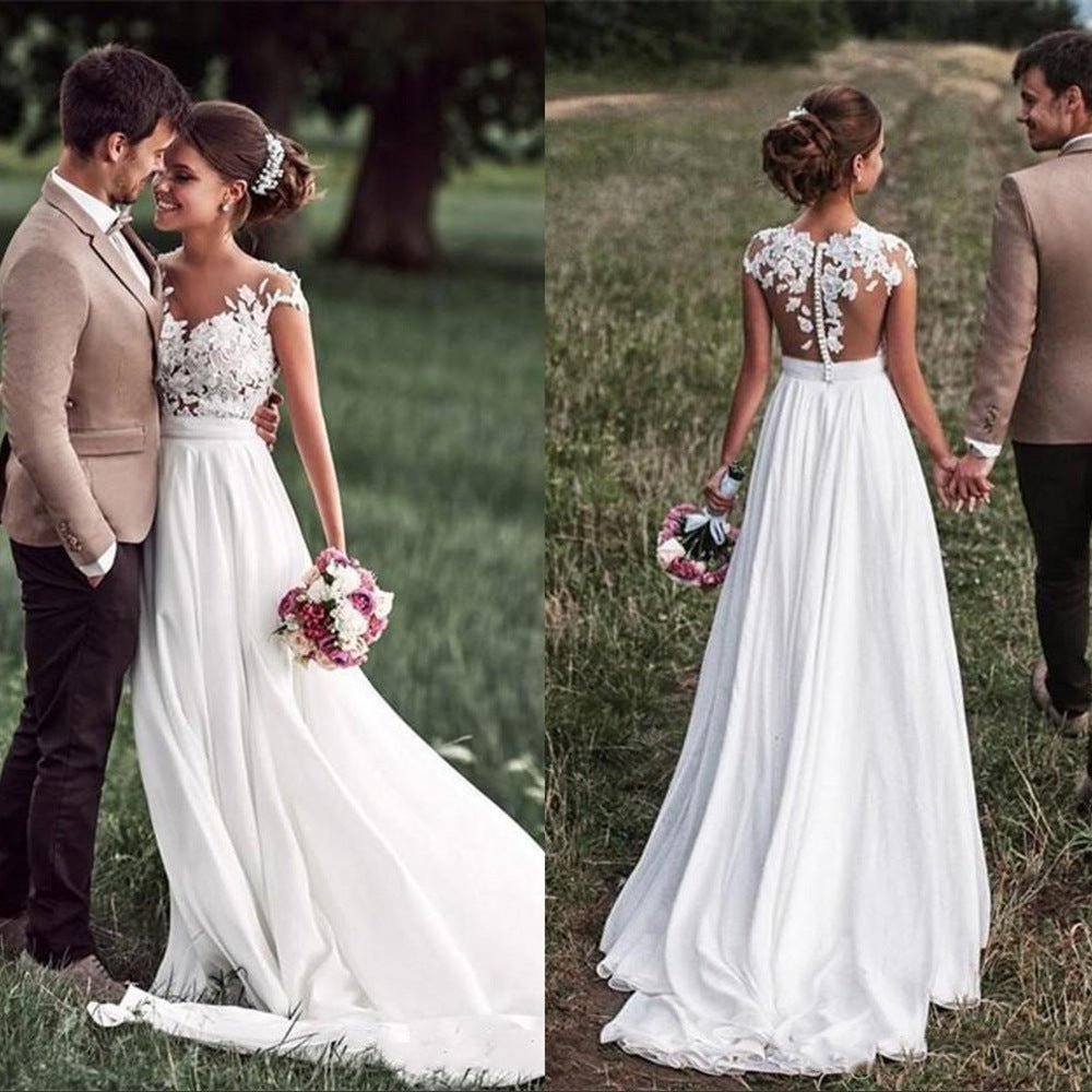 Retro Lace Chiffon Slim Wedding Dress - Luzilly Bridal & Apparel