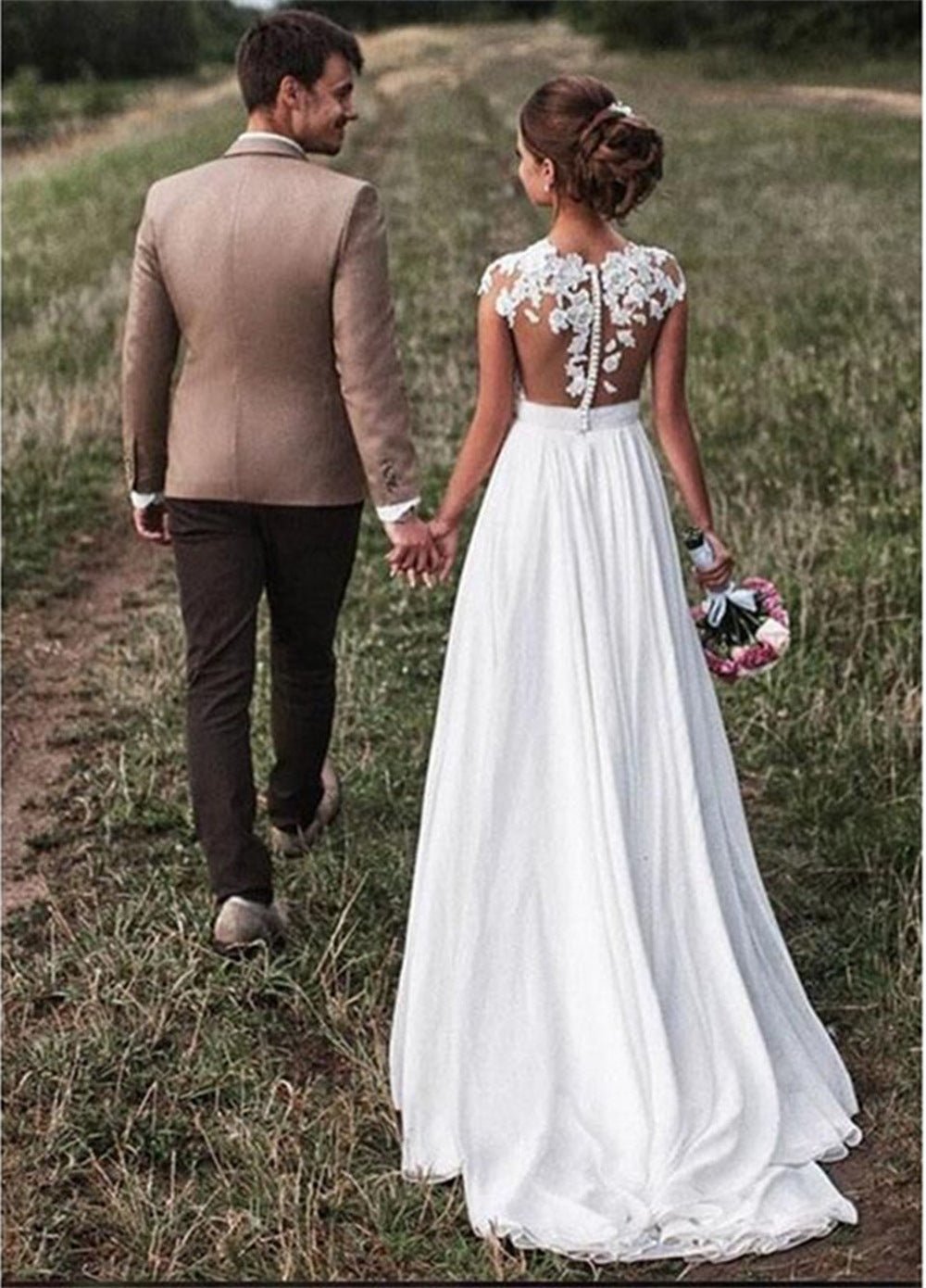 Retro Lace Chiffon Slim Wedding Dress - Luzilly Bridal & Apparel