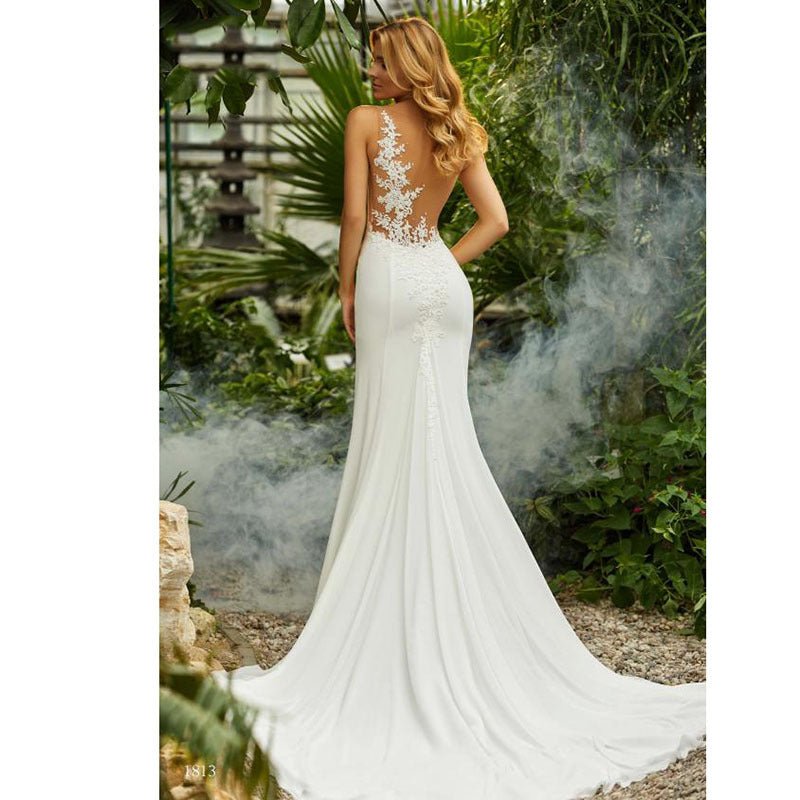 Retro Round-Neck Lace Wedding Dress - Luzilly Bridal & Apparel