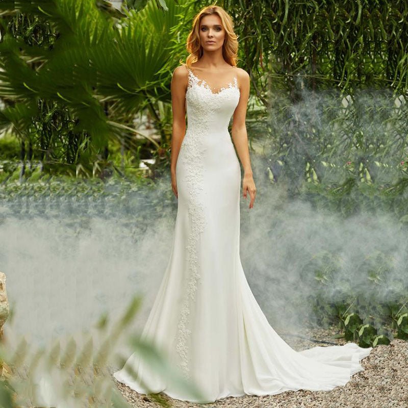 Retro Round-Neck Lace Wedding Dress - Luzilly Bridal & Apparel