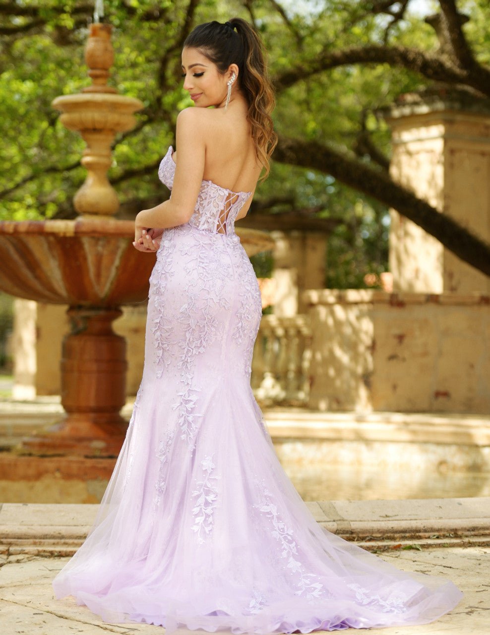Reva Corset Gown - Lilac Floral Lace Dress - Luzilly Bridal & Apparel