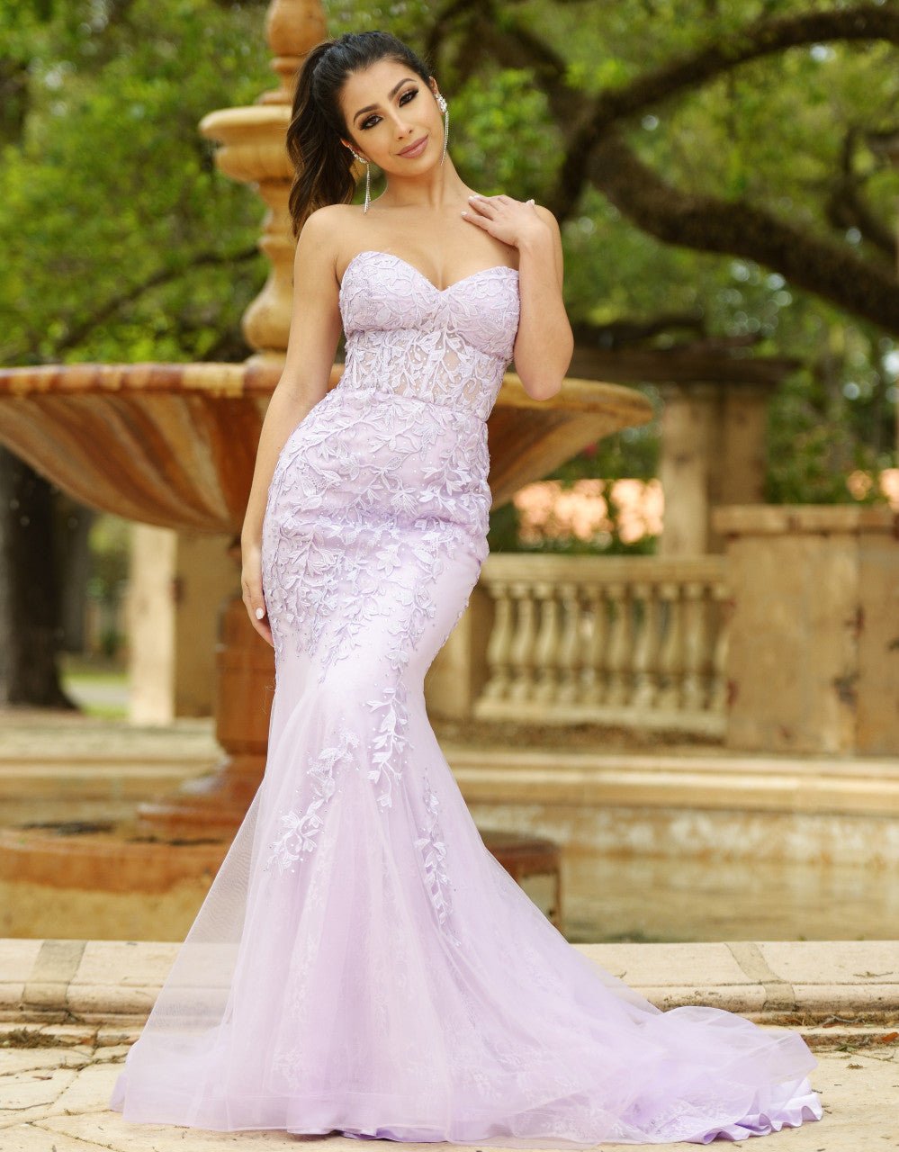 Reva Corset Gown - Lilac Floral Lace Dress - Luzilly Bridal & Apparel