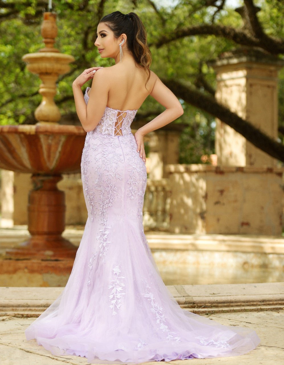 Reva Corset Gown - Lilac Floral Lace Dress - Luzilly Bridal & Apparel