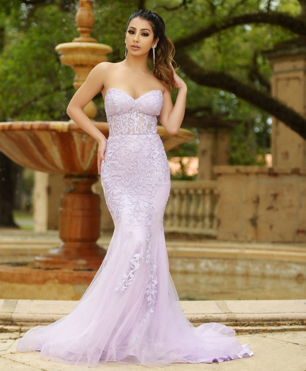 Reva Corset Gown - Lilac Floral Lace Dress - Luzilly Bridal & Apparel