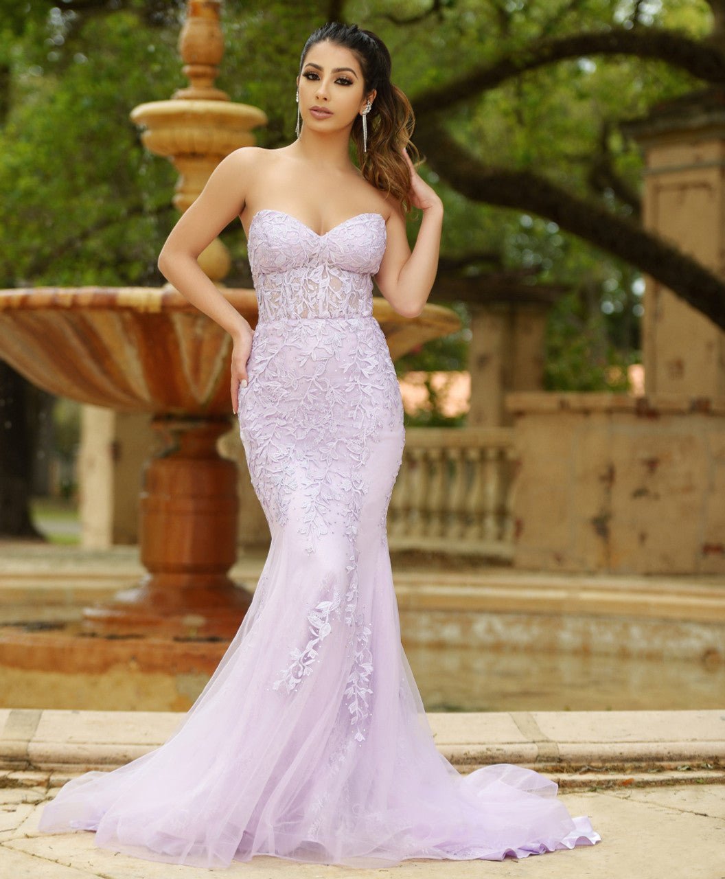 Reva Corset Gown - Lilac Floral Lace Dress - Luzilly Bridal & Apparel