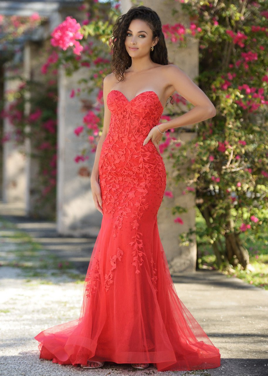 Reva Corset Gown - Red Floral Lace Dress - Luzilly Bridal & Apparel