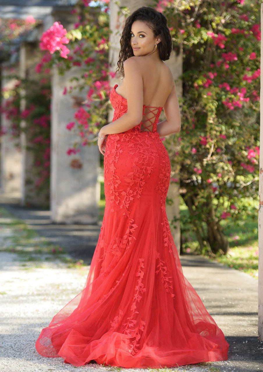 Reva Corset Gown - Red Floral Lace Dress - Luzilly Bridal & Apparel