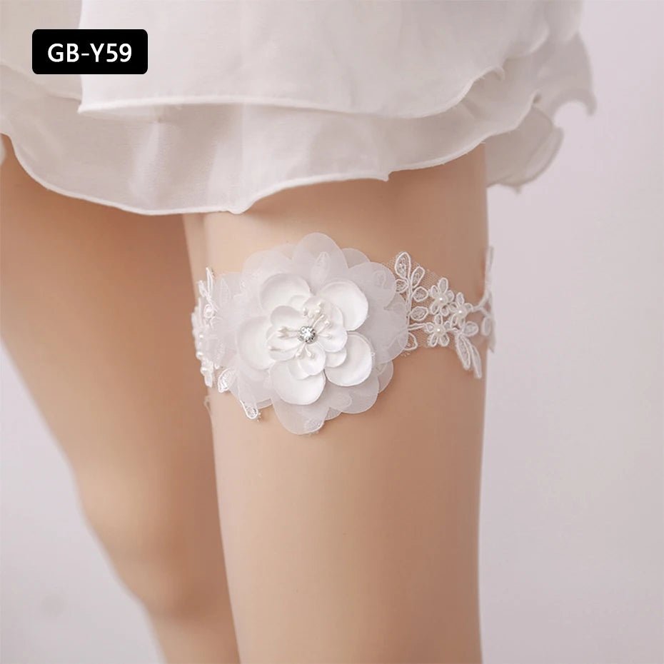 Rhinestone and Flower Lace Bridal Garter - Luzilly Bridal & Apparel