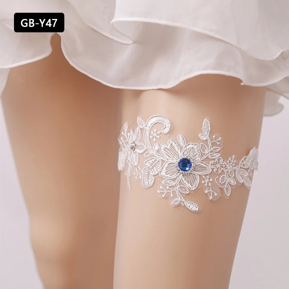 Rhinestone and Flower Lace Bridal Garter - Luzilly Bridal & Apparel