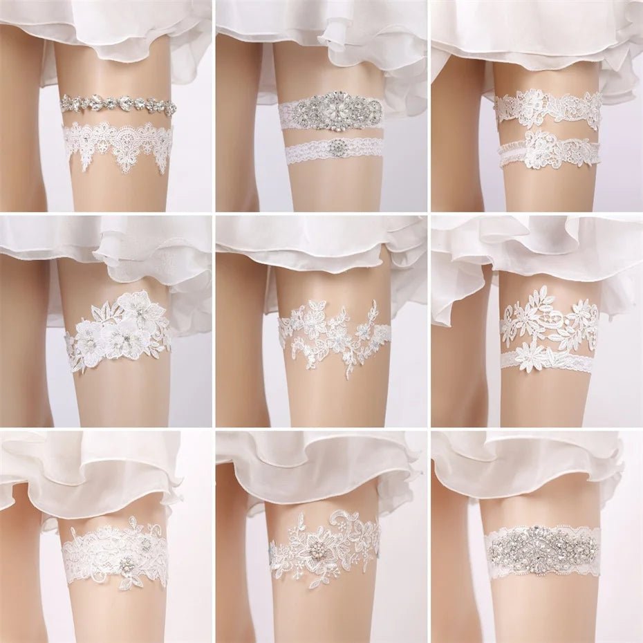 Rhinestone and Flower Lace Bridal Garter - Luzilly Bridal & Apparel