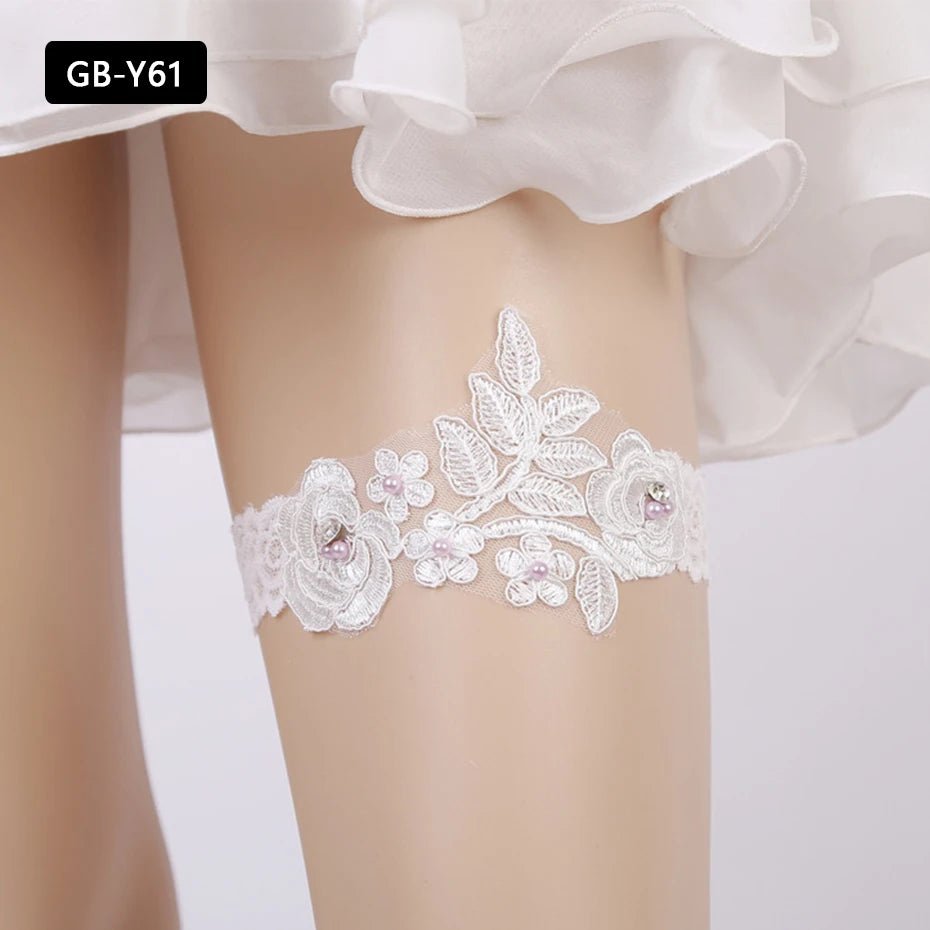 Rhinestone and Flower Lace Bridal Garter - Luzilly Bridal & Apparel
