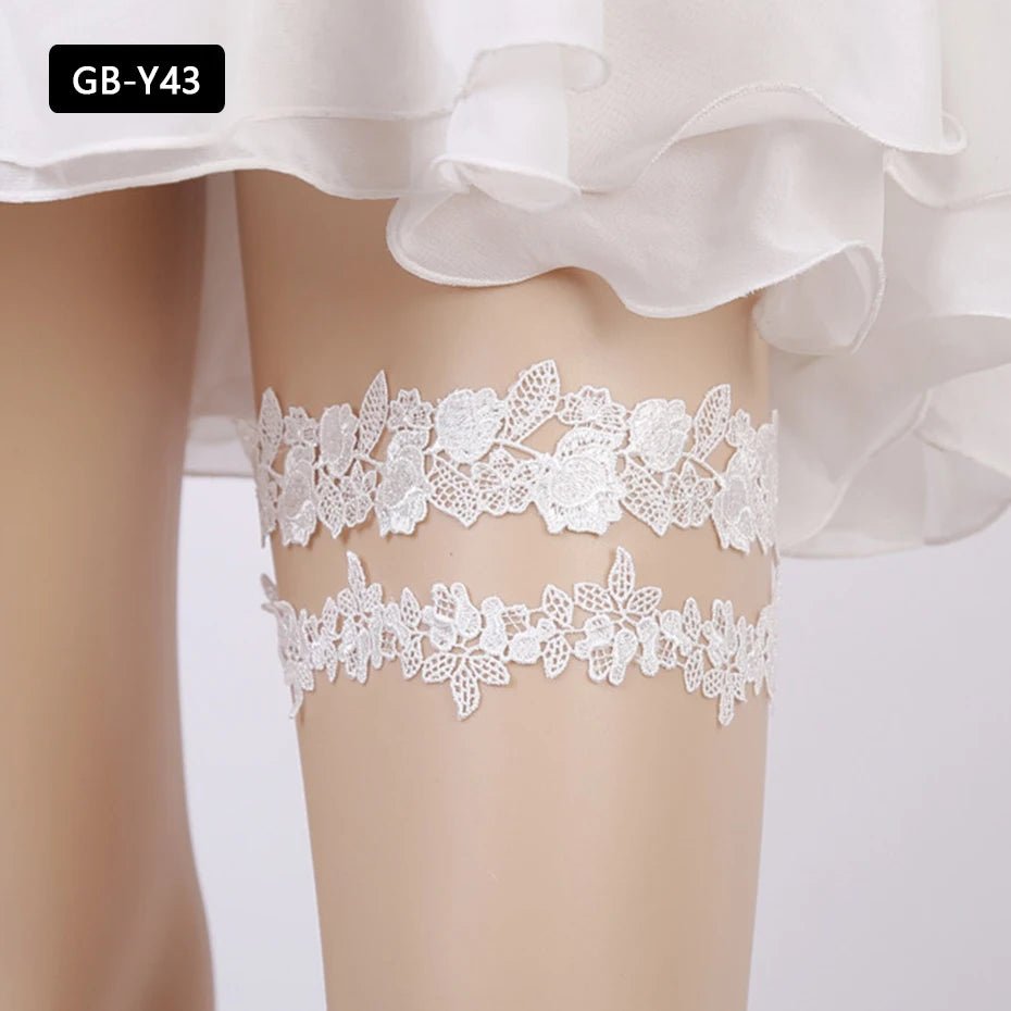 Rhinestone and Flower Lace Bridal Garter - Luzilly Bridal & Apparel