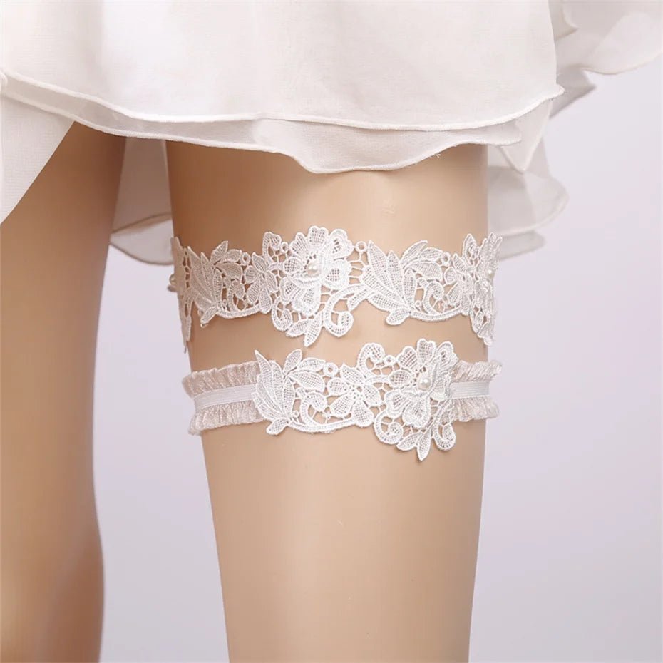 Rhinestone and Flower Lace Bridal Garter - Luzilly Bridal & Apparel