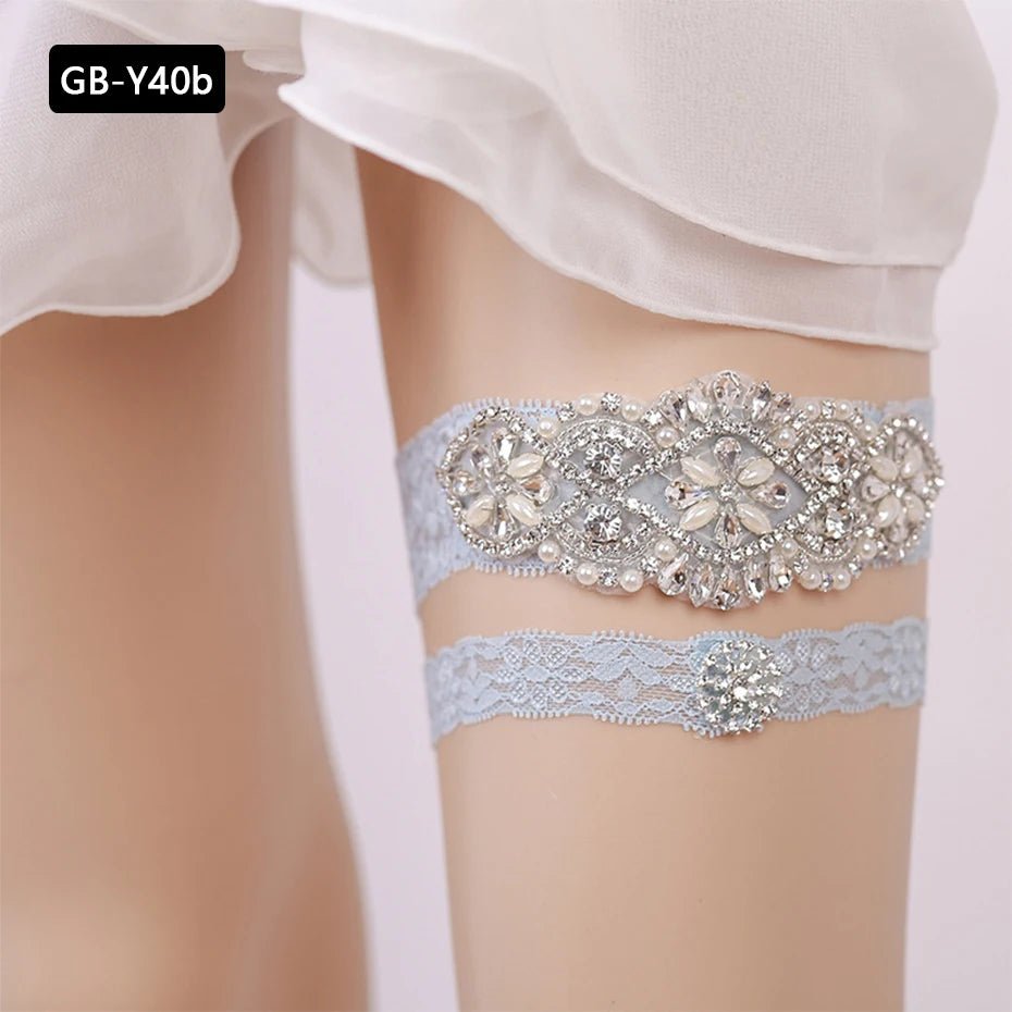 Rhinestone and Flower Lace Bridal Garter - Luzilly Bridal & Apparel